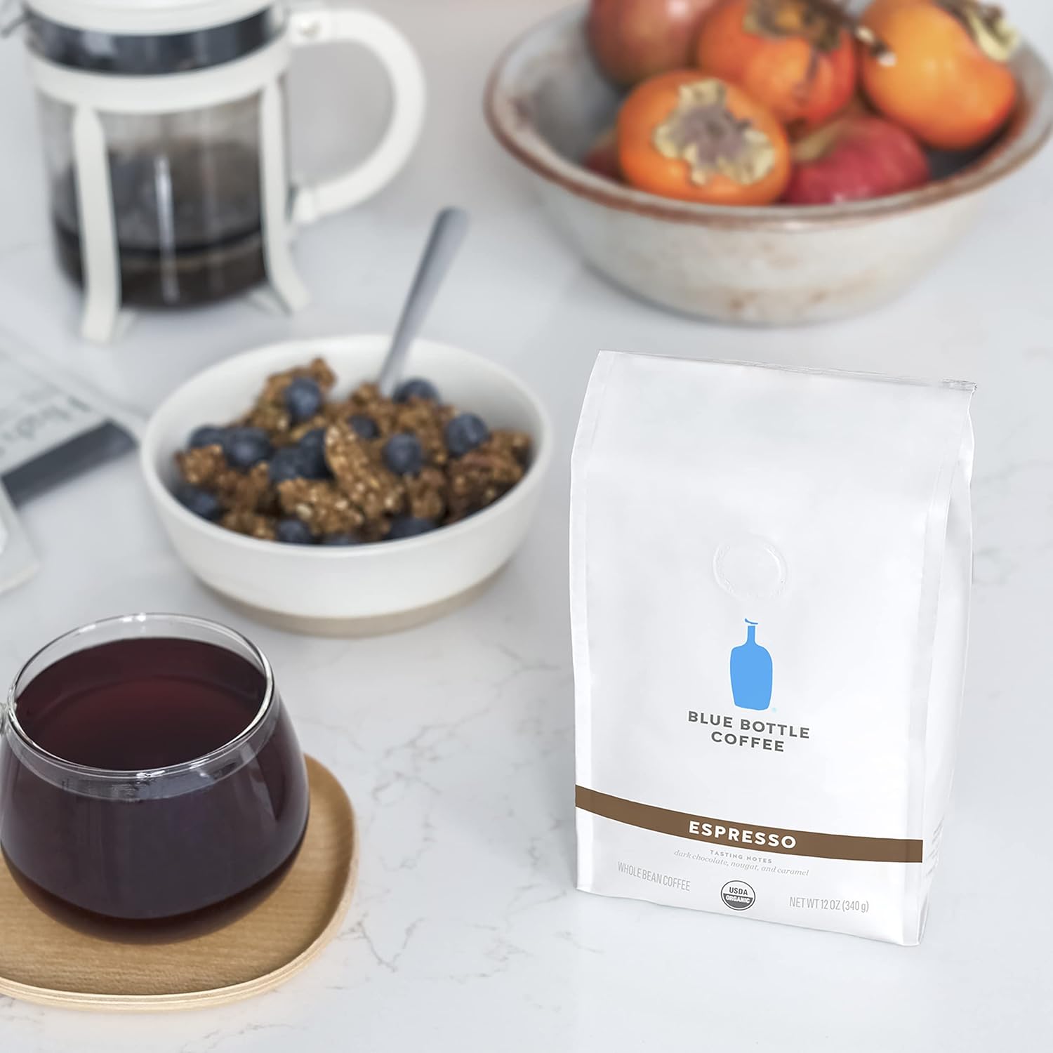 Blue Bottle Whole Bean Organic Coffee, Espresso, Dark Roast, 12 Ounce 