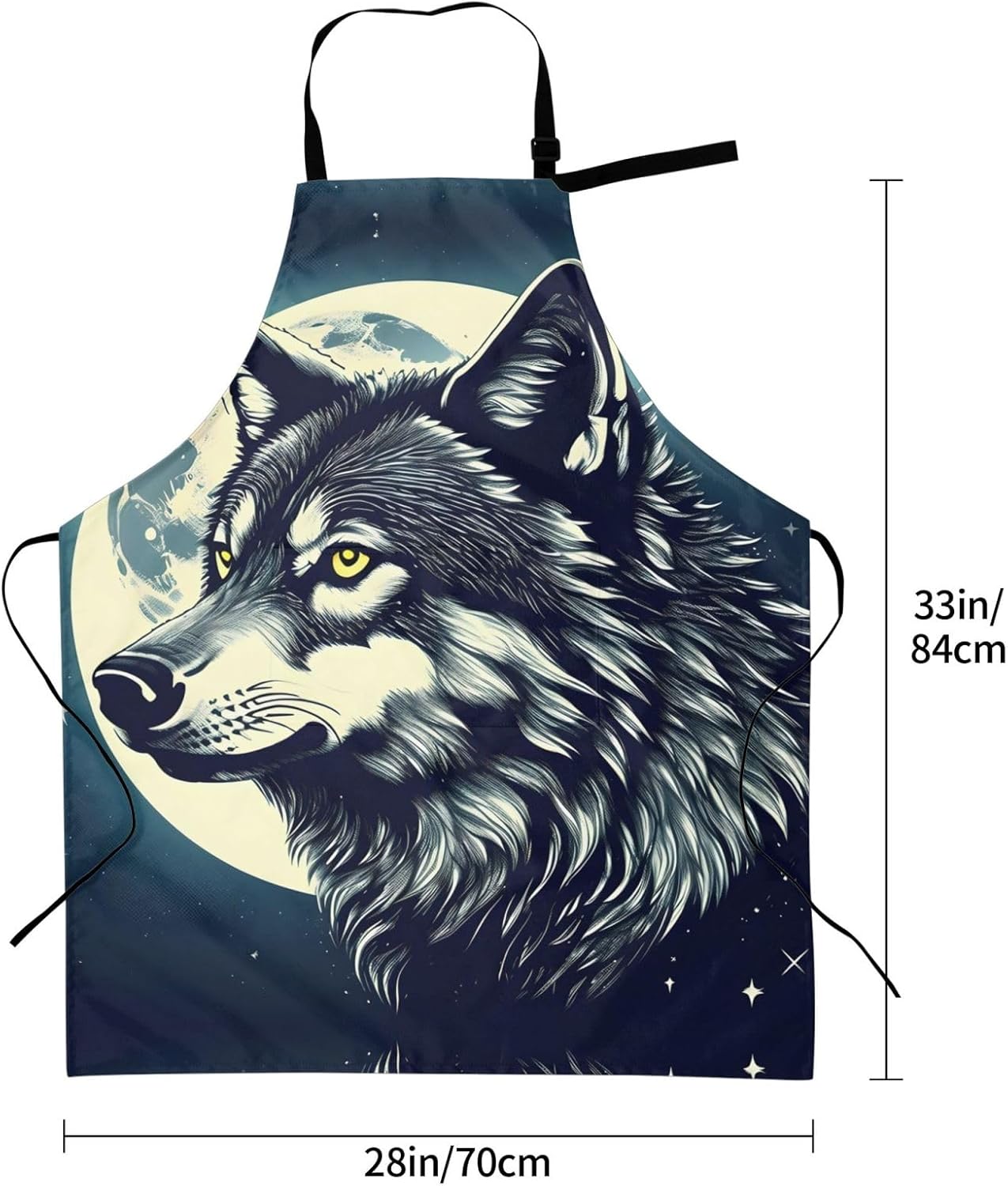 Wolf Night Moon Print 28x33 In Adult Kitchen Apron with Pockets Versatile Chef Smock for Cooking Baking
