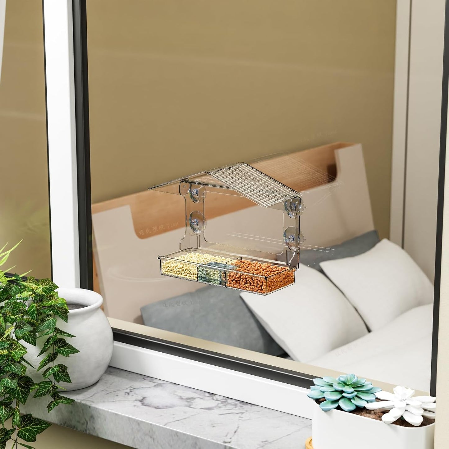 Yieach Acrylic Window Bird Feeders with Strong Suction Cups for Cats,Kid and Birds Lovers Gifts,Clear Bird Feeder for Window Viewing,Large Window Mount Birdfeeder,Birds House for Outdoors,Balcony