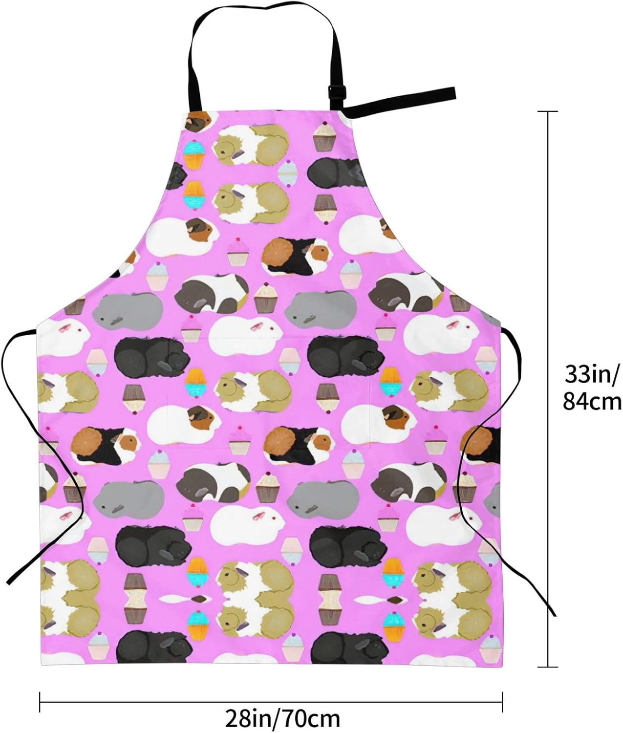 Guinea Pigs and Cupcakes Print 28x33 In Adult Kitchen Apron with Pockets Versatile Chef Smock for Cooking Baking