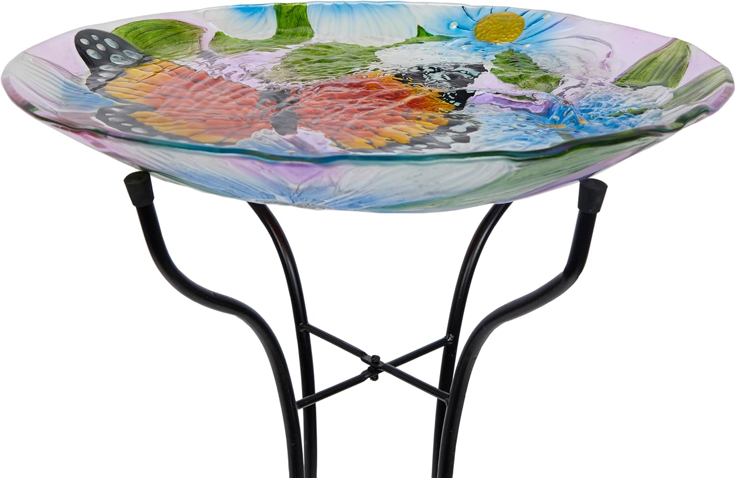 Alpine Corporation 26" Tall Outdoor Glass Floral Butterfly Birdbath wi
