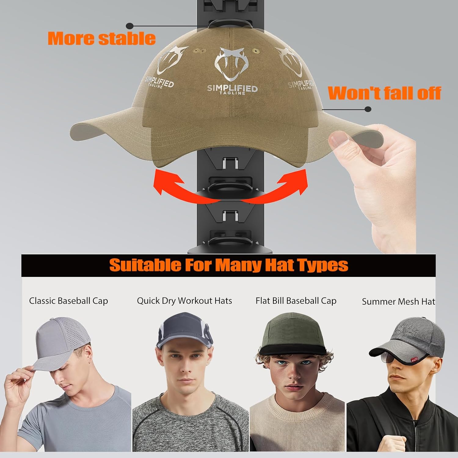 Hat Organizer for Baseball Caps Hold Up to 40 Hats, 2 Pack Hat Rack fo