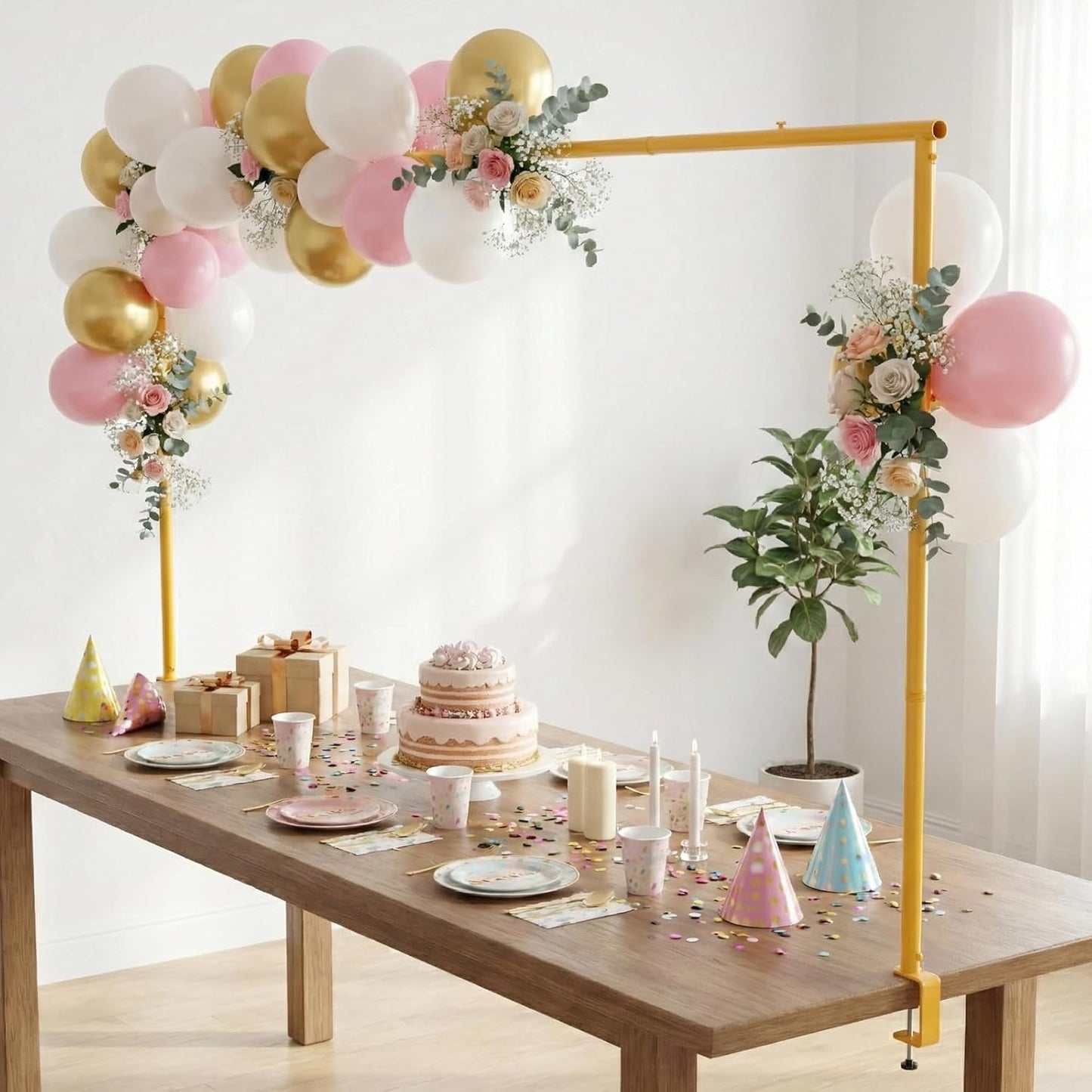Adjustable Over The Table Arch Stand with Clamps - Heavy Duty Metal Table Rod for Wedding, Birthday, Halloween, Christmas Decorations -8FTx4FT Indoor & Outdoor Party Decor Frame