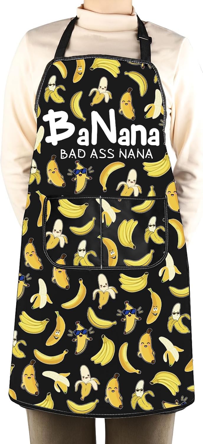 WCGXKO Banana Bad Ass Nana Kitchen Apron Nana Banana Gift Best Nana Ever Gift Women Grandma Birthday Gift Mother’s Day Gift