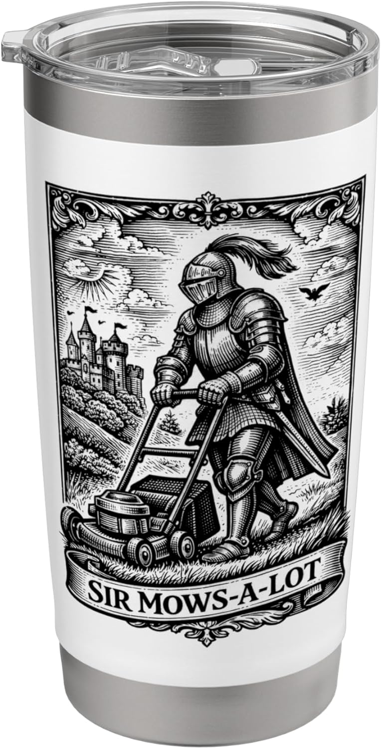 Funny Lawn Care Nut Medieval Knight Mowing Father's Day Stainless Steel Insulated Tumbler