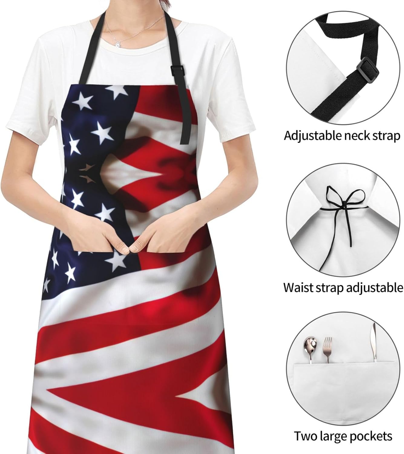 American Flag1 Print Laundry apron 28x33 In Waterproof Kitchen Apron with Pockets for Cooking Baking