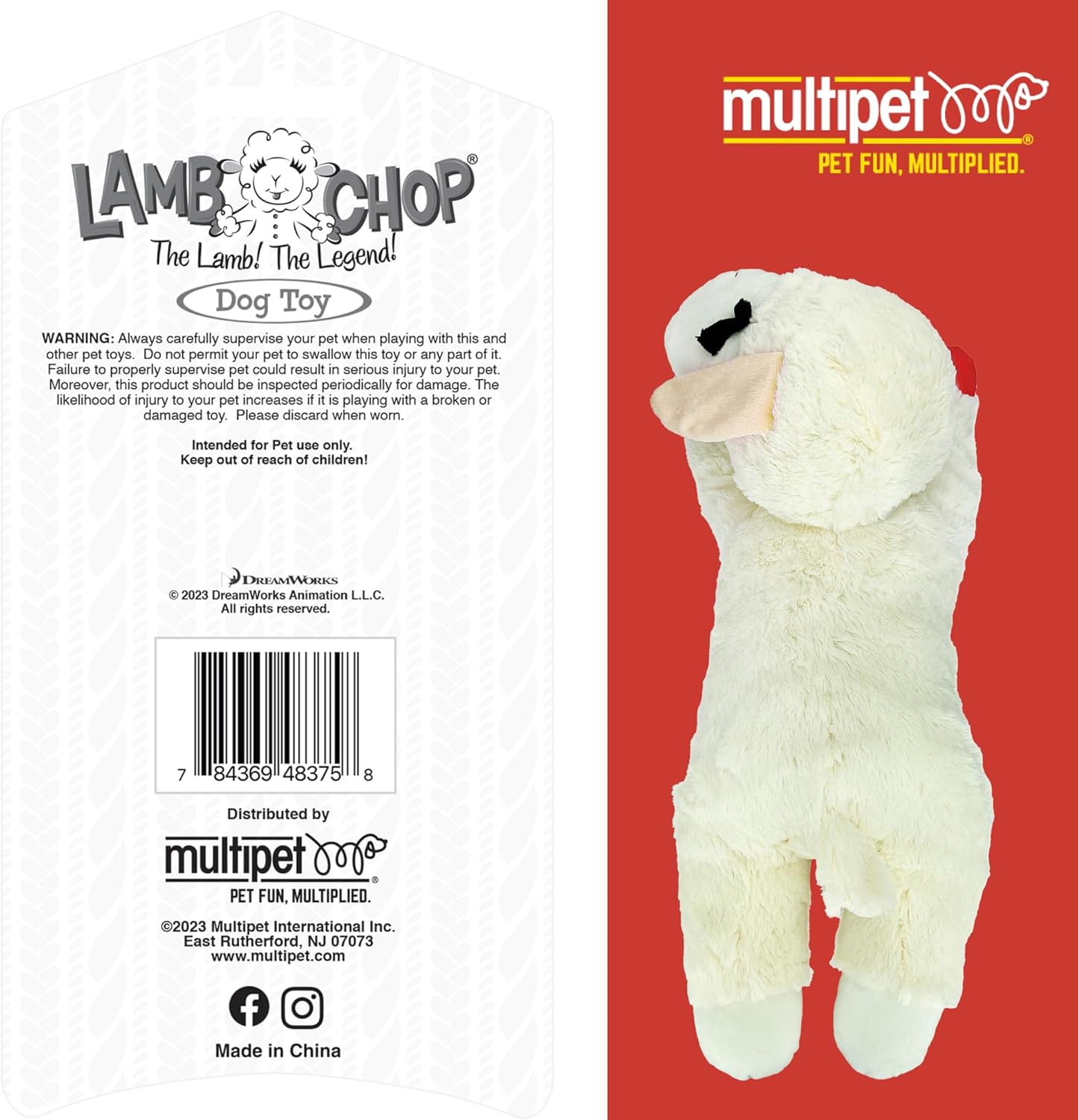 Multipet Lamb Chop Dog Plush Toy - Squeaky Toy for All Dogs - Extra So