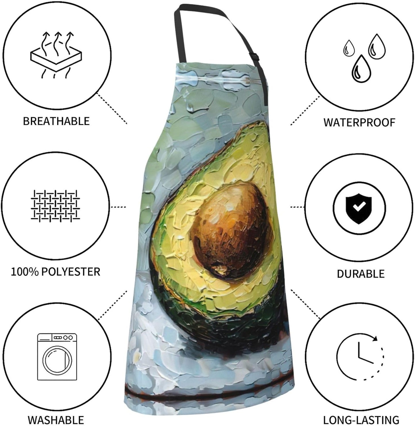 Avocado Print Laundry apron 28x33 In Waterproof Kitchen Apron with Pockets for Cooking Baking