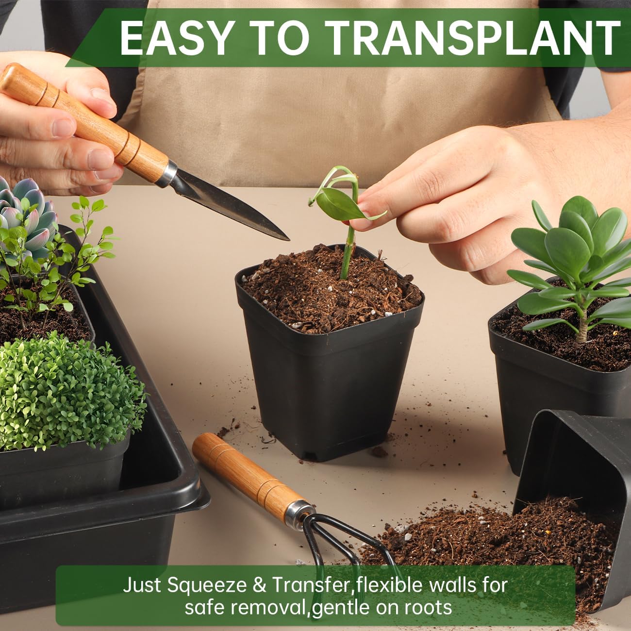 100 Pack Plant Nursery Pots 3.15 Inch, Durable Square Seedling Pots wi