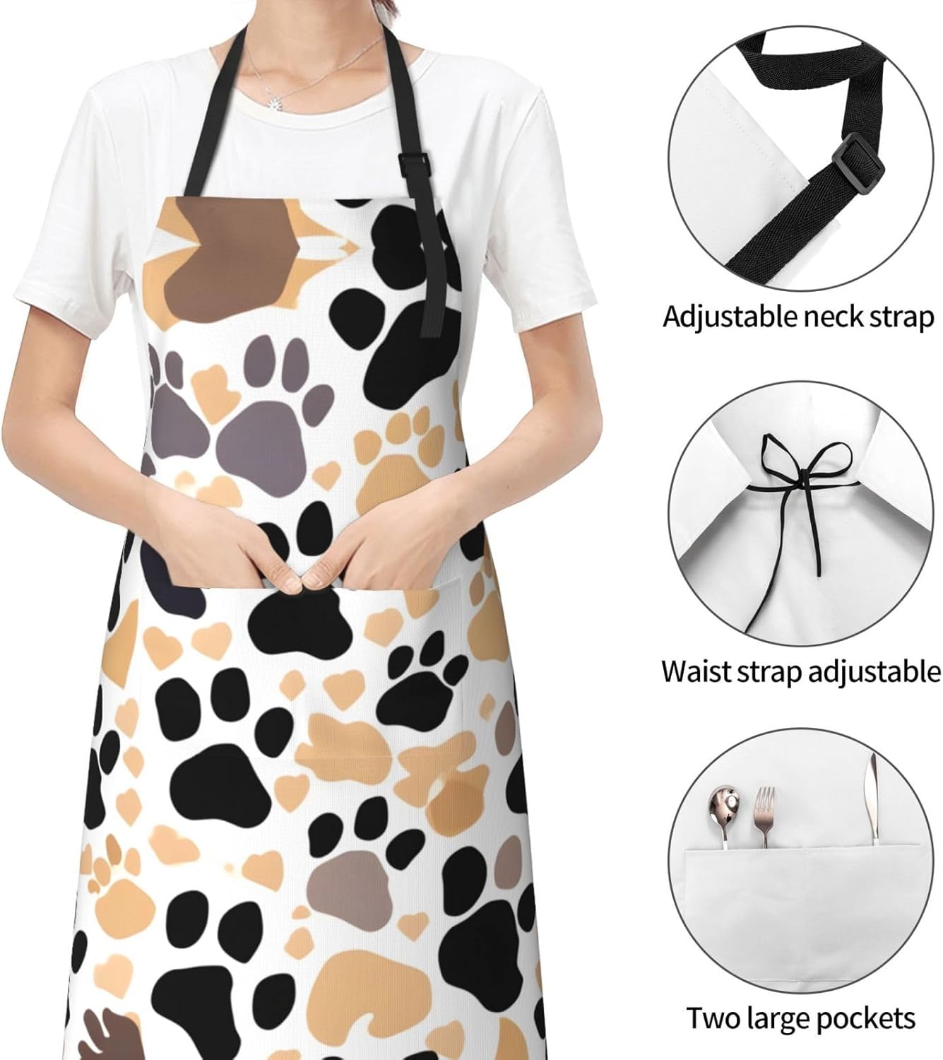 Cute Dog Paw Prints Print Laundry apron 28x33 In Waterproof Kitchen Apron with Pockets for Cooking Baking