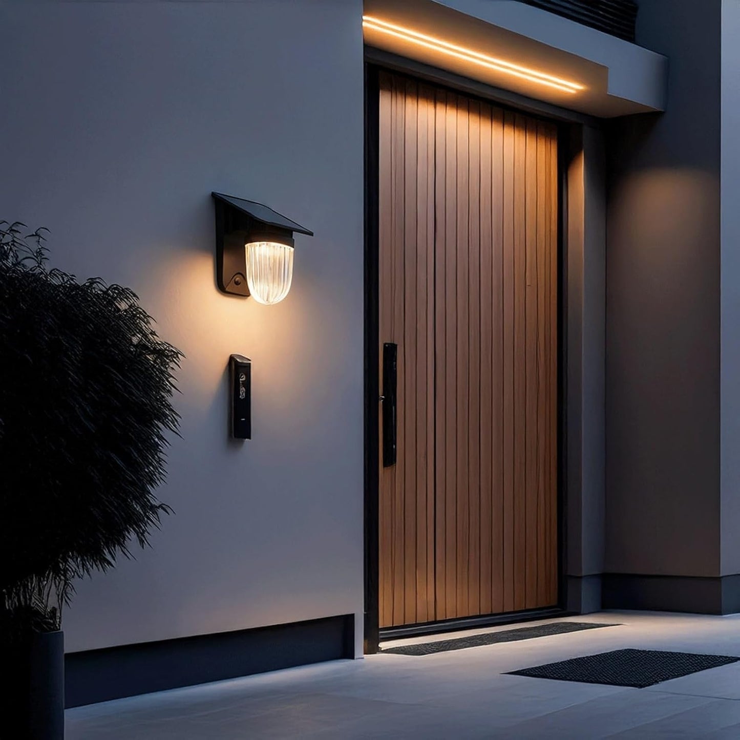 Solar Wall Light, Outdoor Wall Sconce, Wall Lamp, IP65 Black ABS PC with Ribbed Shade, Rechargeable 3 Color LED for Garden Porch Deck Fence Villa Backyard Entryway Gate Home Cottage