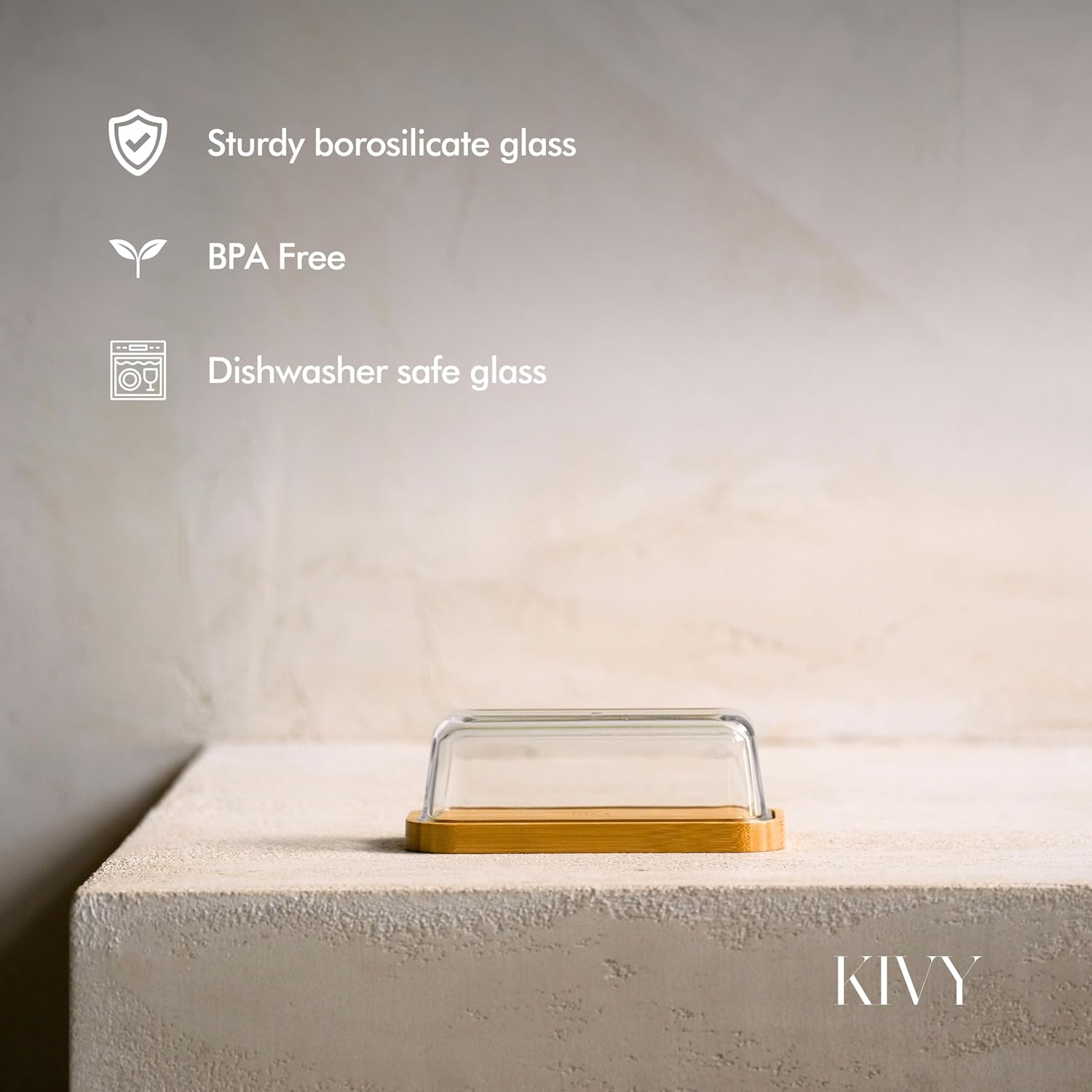 KIVY Glass butter dish with airtight lid that keeps butter soft - For 