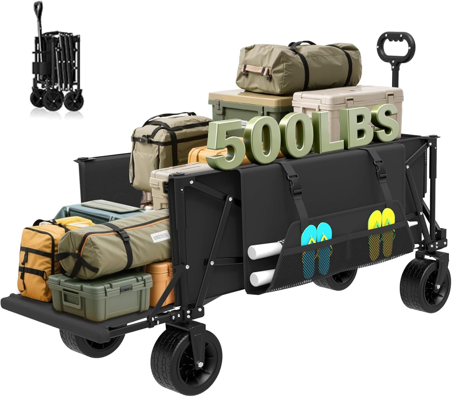 ZENPETIO 49" Collapsible Wagons Carts Foldable with Tailgate, 300L Hea