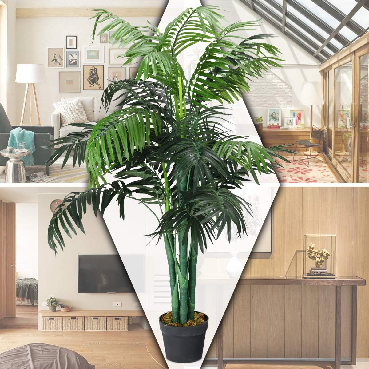 Goplus Artificial Palm Tree, 3.5 Feet Tall Potted Fake Greenery Tropical Plant, Faux Floor Tree for Indoor Outdoor Home Living Room Decor
