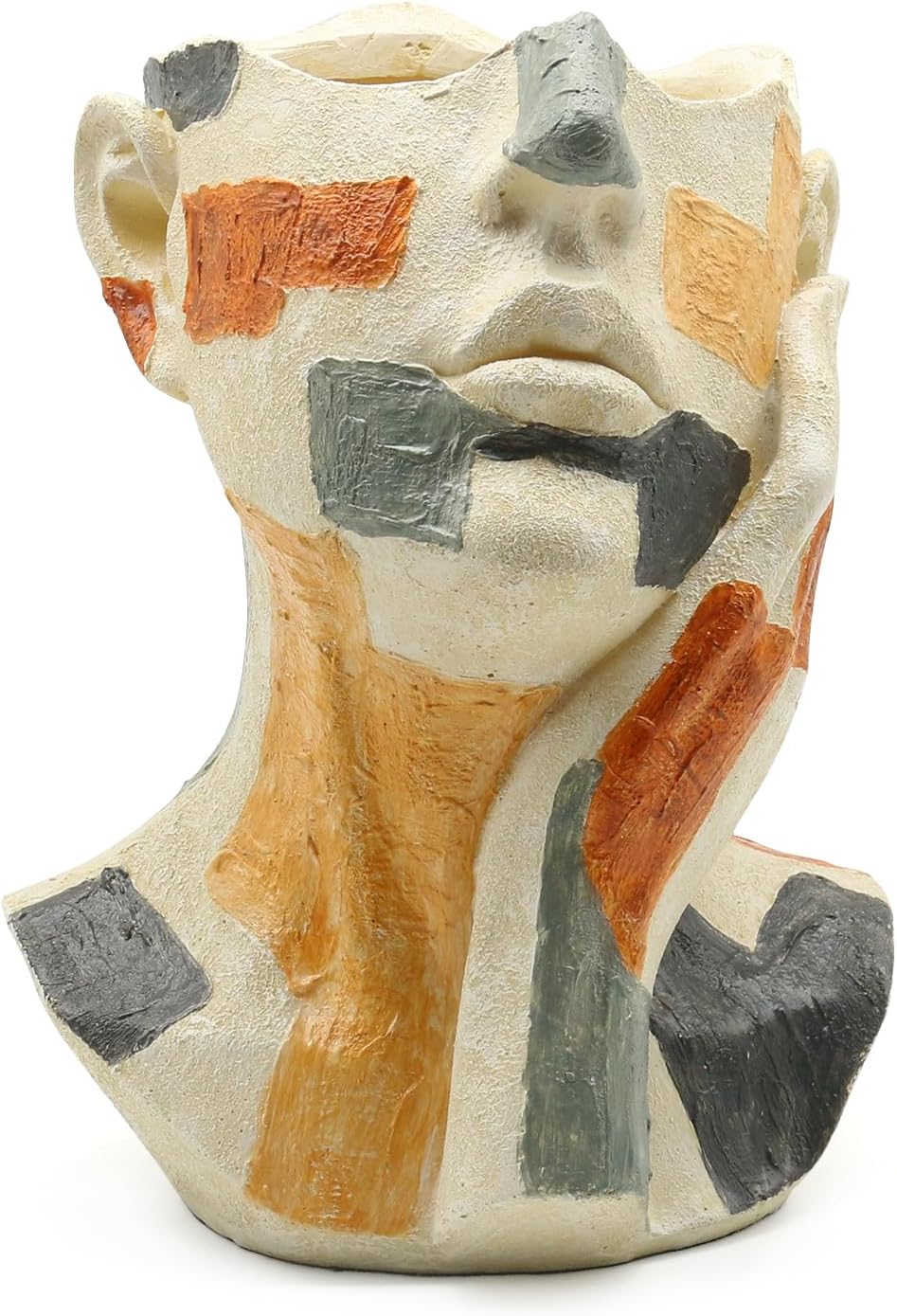 Lukitas Abstract Face Planter, Faux Sandstone Decorative Face Vase, Colorful Artistic Flower Plant Pot for Garden Patio Living Room, Resin 10.5''