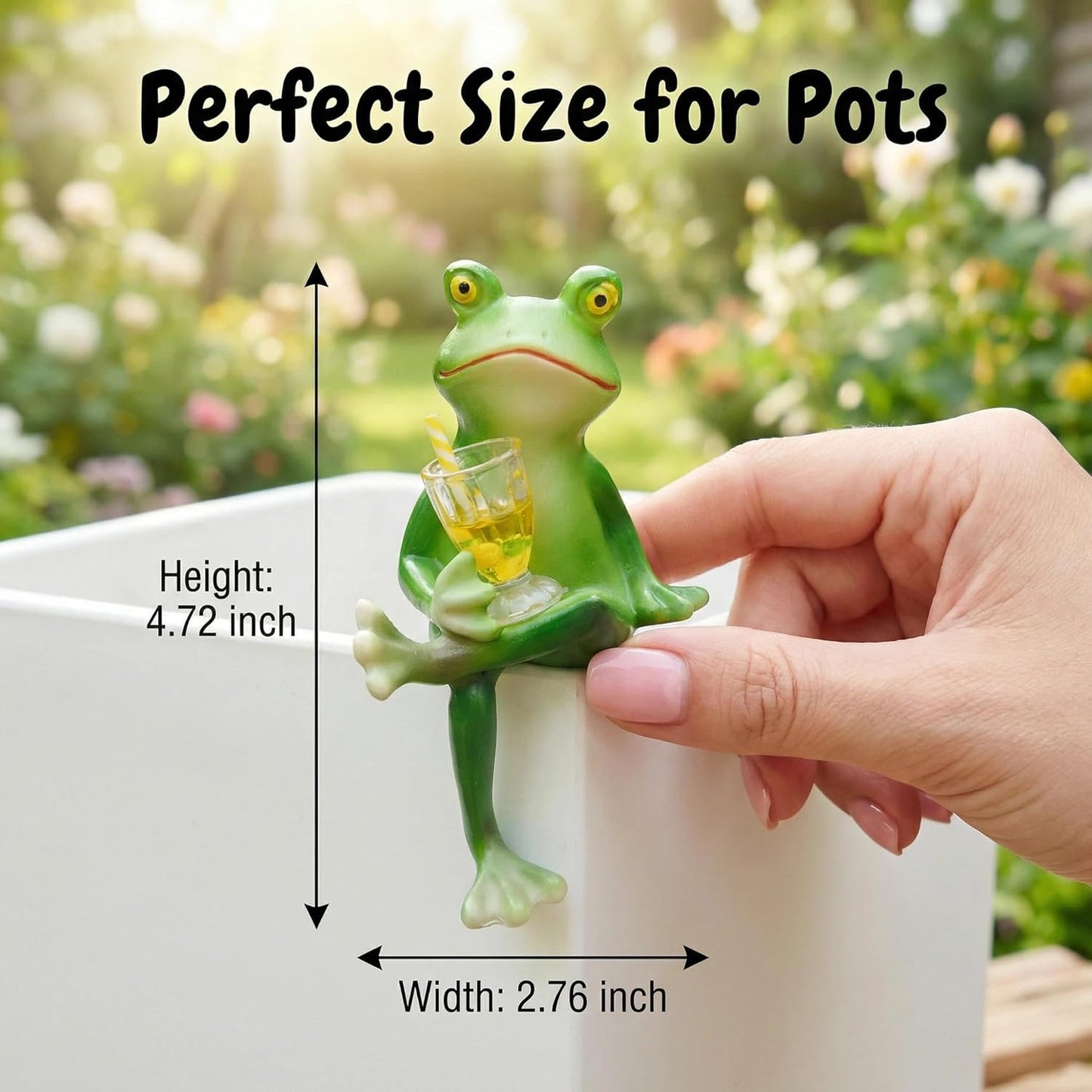 Sherum Tipsy Frog Pot Hugger - 3 Inch Miniature Frog Figurines, Waterproof Garden Decor Outdoor Statue for Flower Pots & Yard, Frog Planter Hugger（Sit Down）