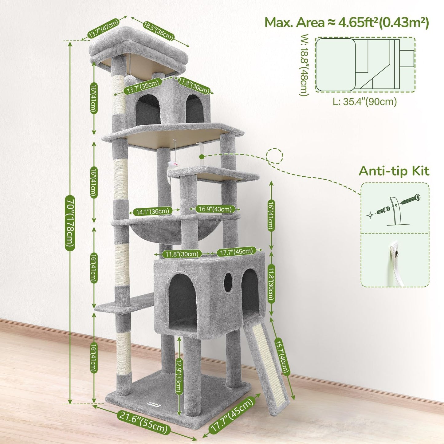 Globlazer Heavy Duty Cat Tree, 70 inch Sturdy Cat Tree for Indoor Cats