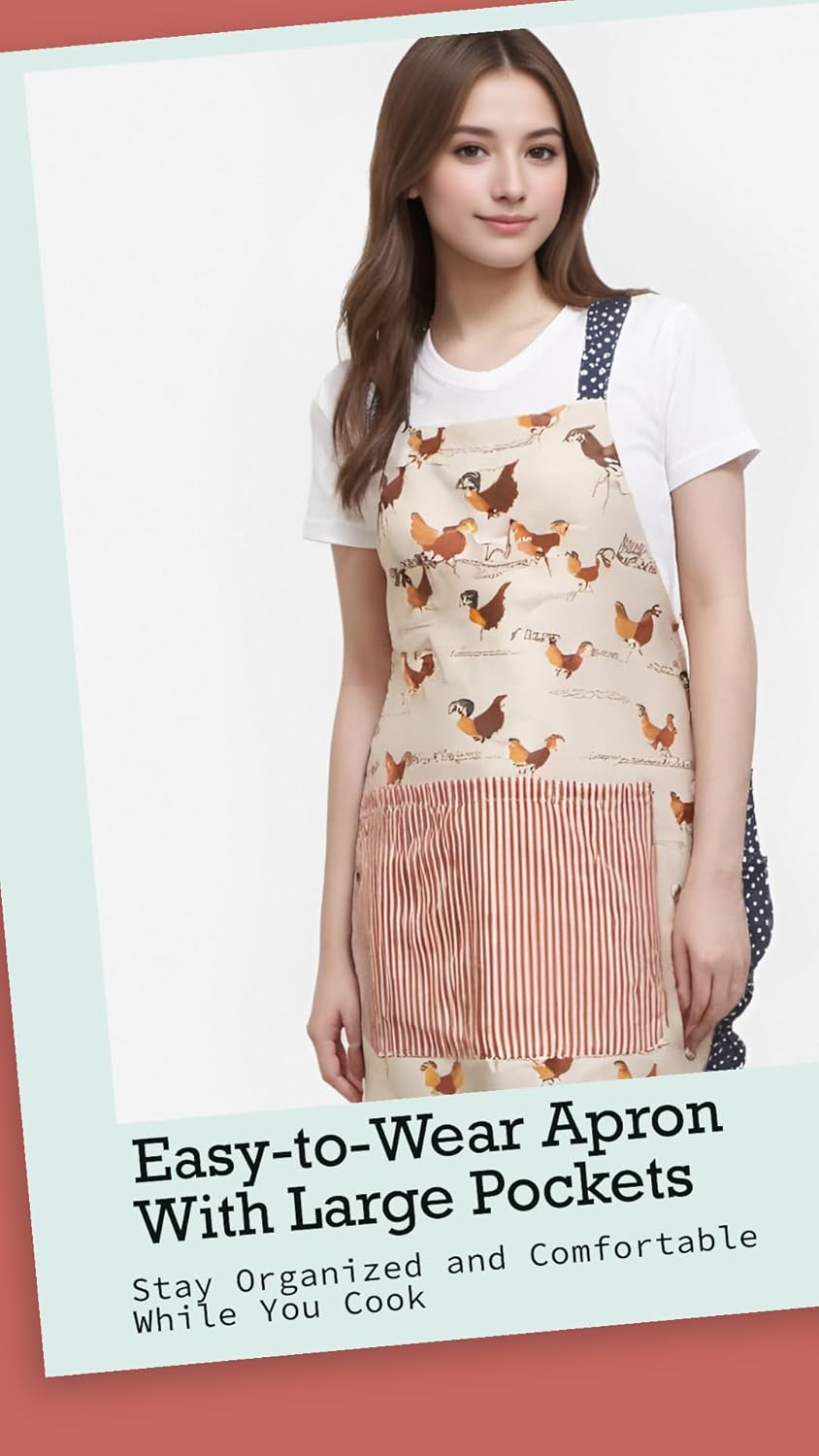 Lovely Flower Pattern Retro Aprons With Large Pockets for Women Girls 