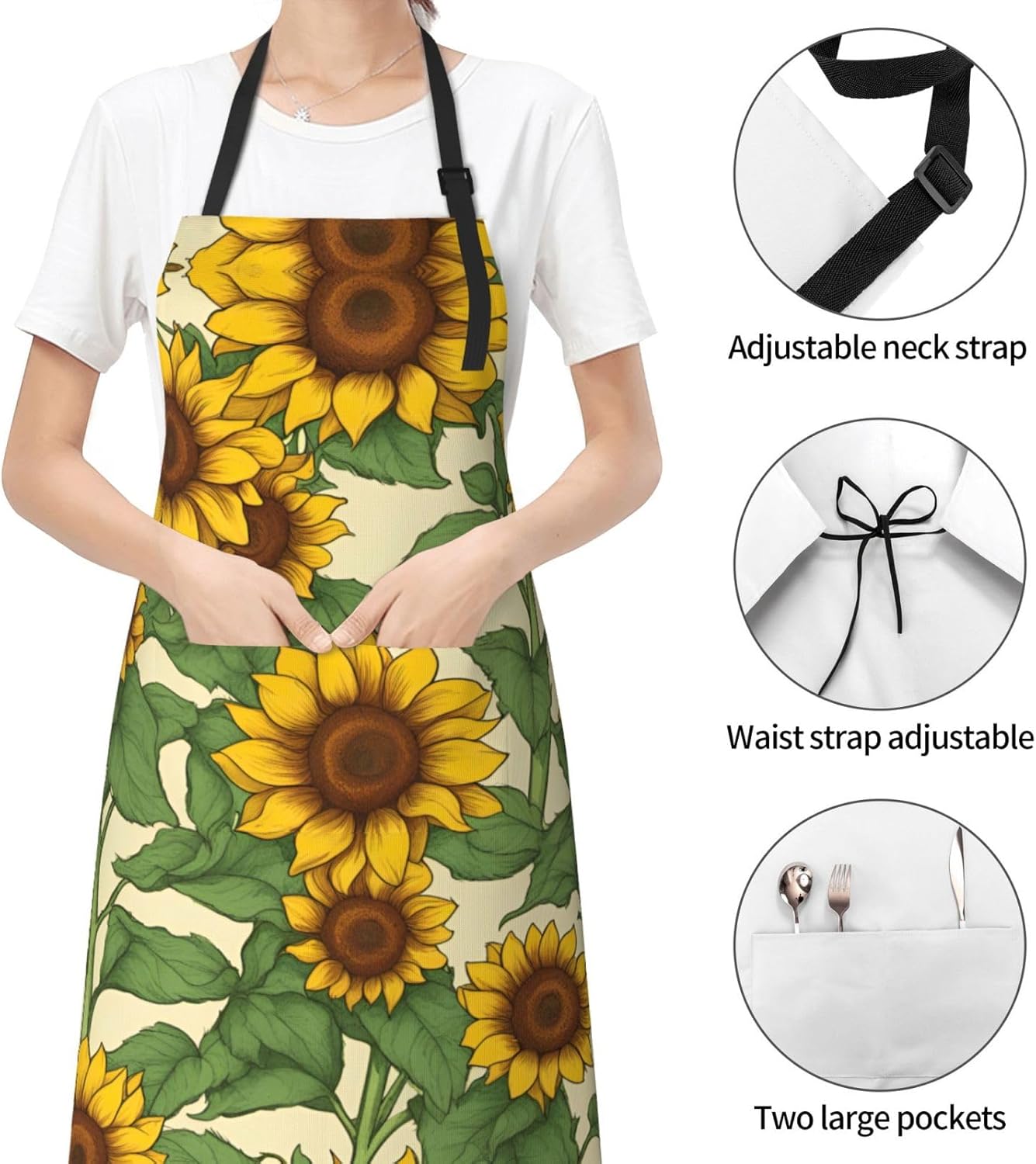Sunflower print Waterproof apron with pocket adjustable cooking apron for adult kitchen bibs to bake