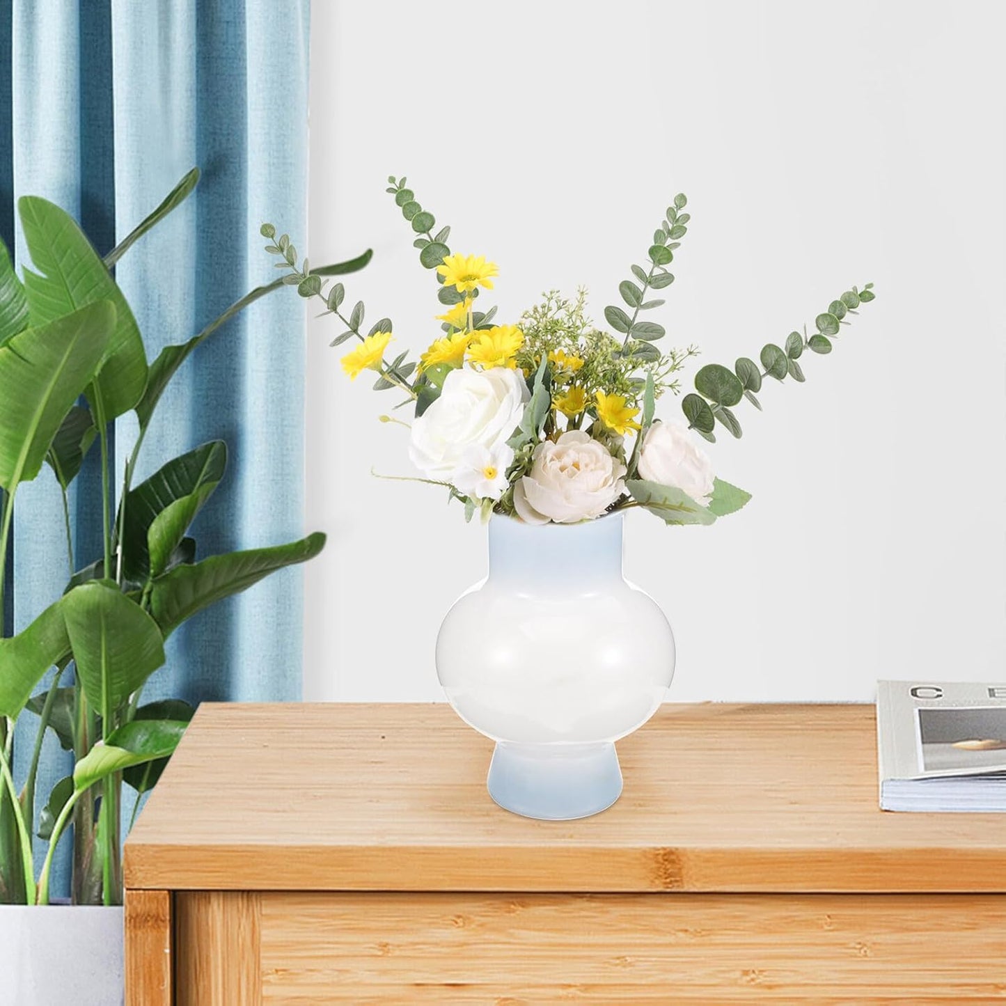 PRETYZOOM Milky Glass Flower Vase Decorative Ceramic Planter Pot Small Desktop Vase for Indoor Plants French Style Living Room Floral Arrangement