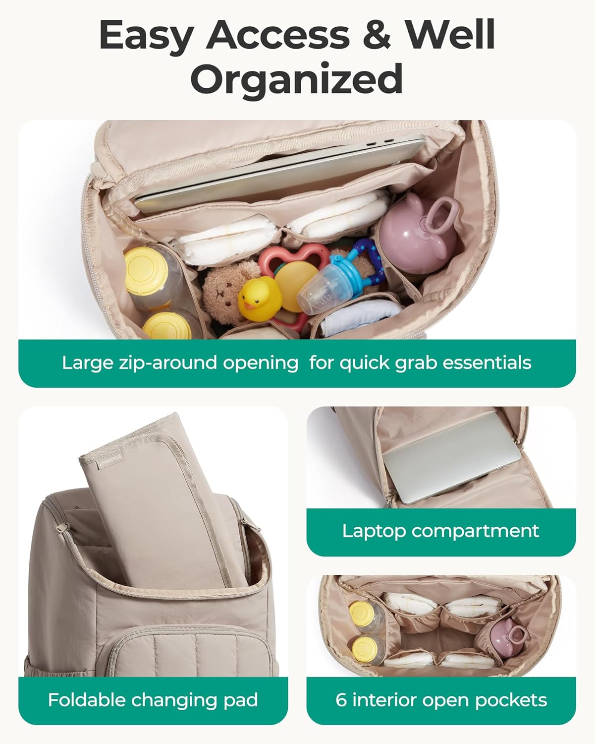 BAGSMART Diaper Bag Backpack, Large Baby Diaper Bag, Quilted Puffy Bab