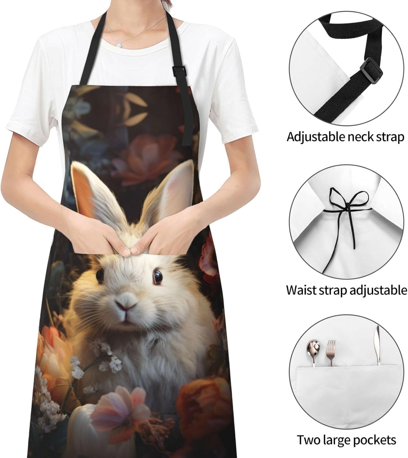 Floral Animal print Waterproof apron with pocket adjustable cooking apron for adult kitchen bibs to bake