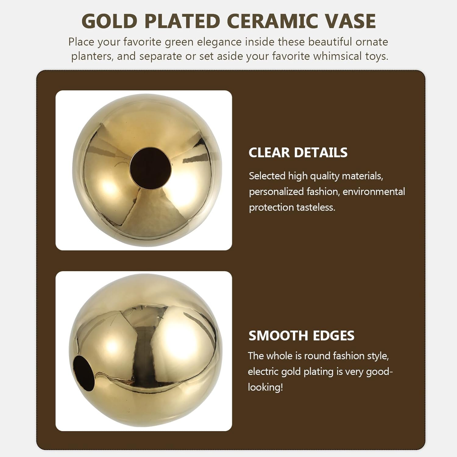 FAVOMOTO Gold Electroplated Ceramic Ball Vase Large Bulbous Flower Pot