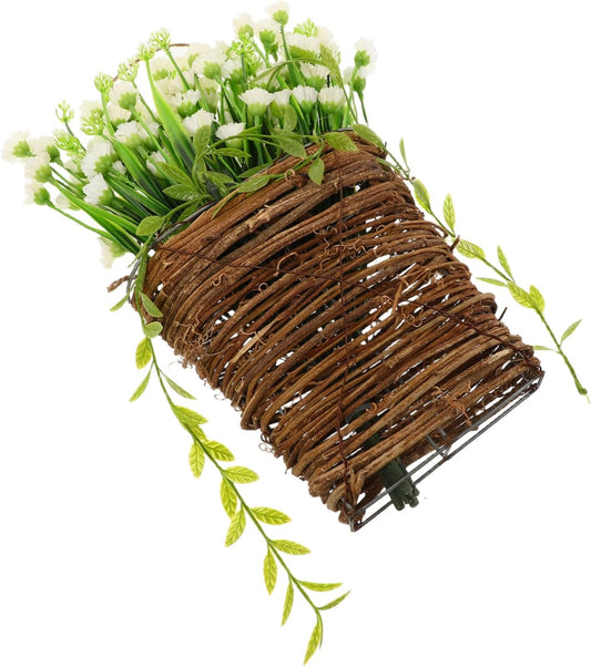 BESTOYARD White Artificial Hanging Flower Basket Floral Round Door Han