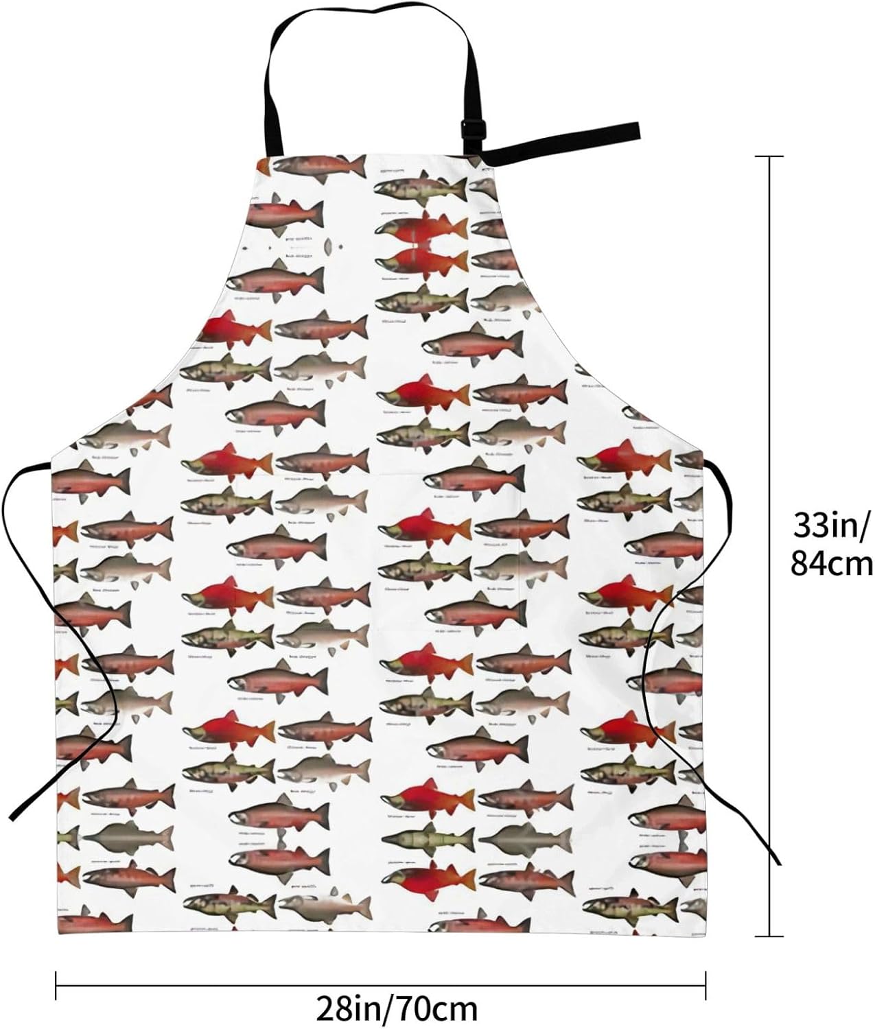 Salmon Print Laundry apron 28x33 In Waterproof Kitchen Apron with Pockets for Cooking Baking