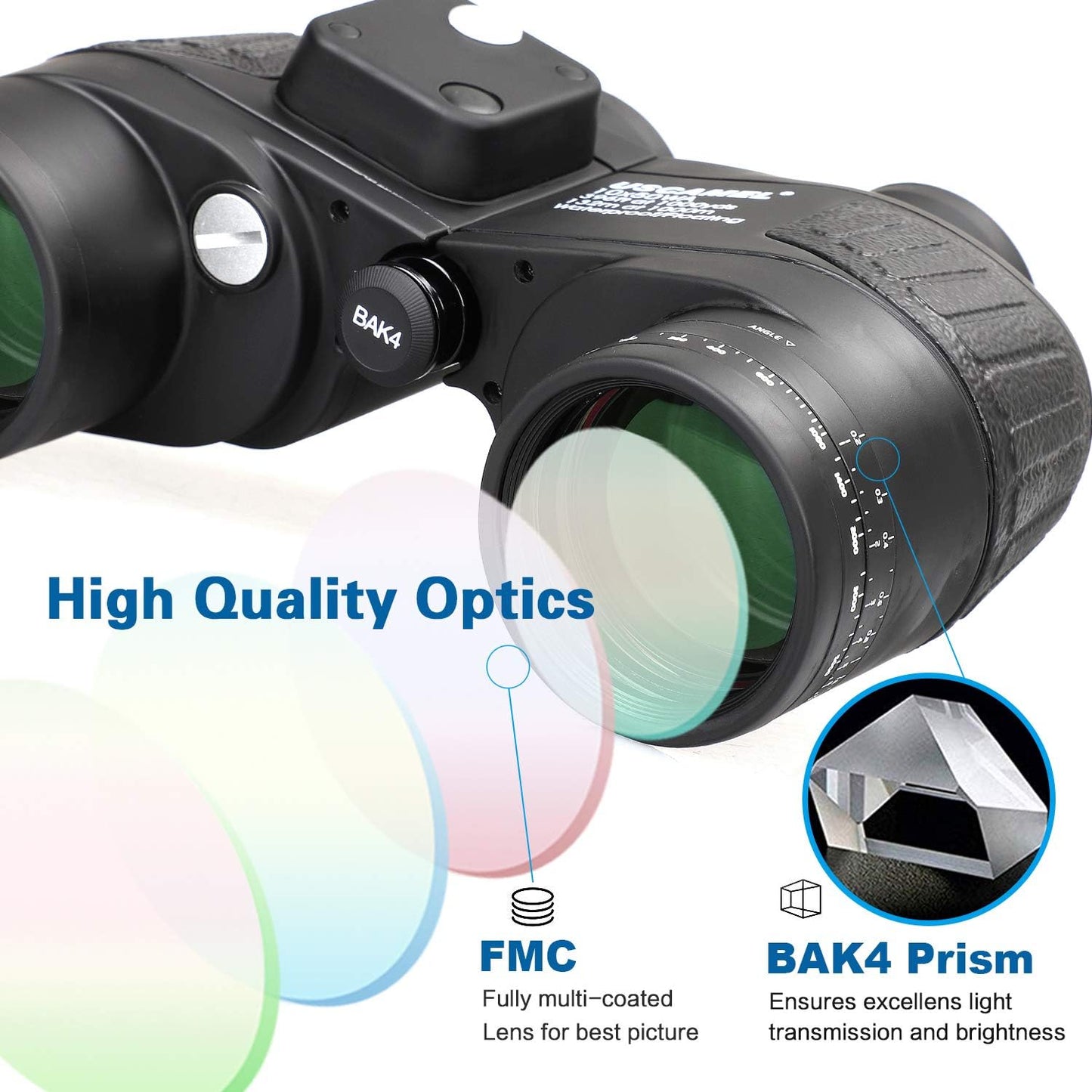 USCAMEL 10x50 Marine Binoculars for Adults, Waterproof Binoculars with Rangefinder Compass BAK4 Prism FMC Lens Fogproof for Navigation Birdwatching Hunting