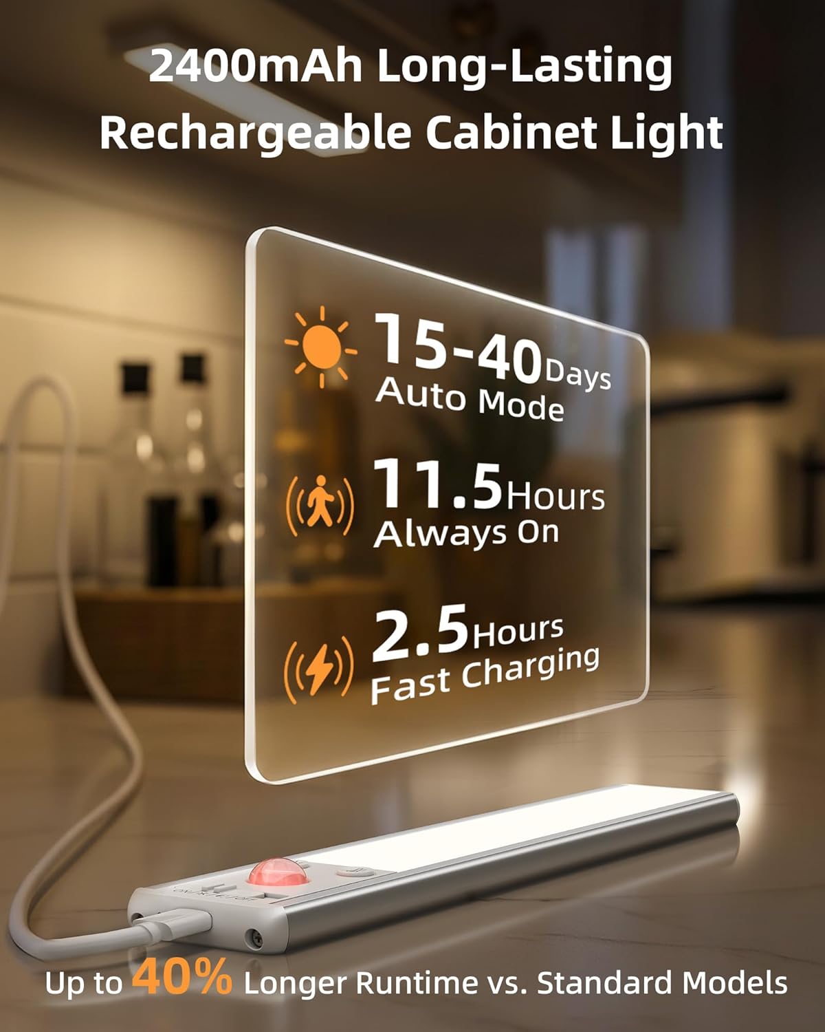 EZVALO Under Cabinet Lighting, 2400mAh Rechargeable Motion Sensor Light Indoor, 3 Color Temps, 5-Level Dimmable Magnetic Wireless Closet Lights for Kitchen, Pantry, Stairs (2 Pack)