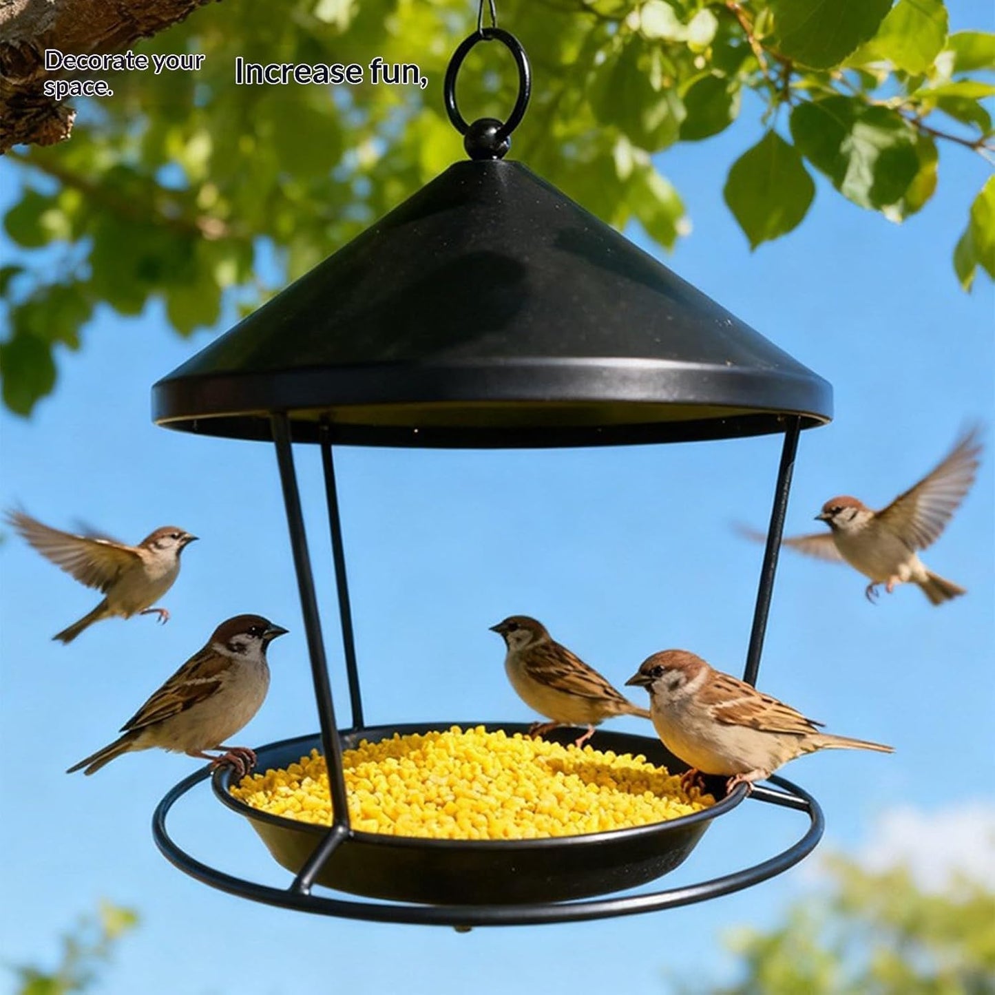 Easy Installation Iron Hanging Bird Feeder with Ornamental Circles for Garden Decoration Weatherproof Large Capacity Bird Feeder