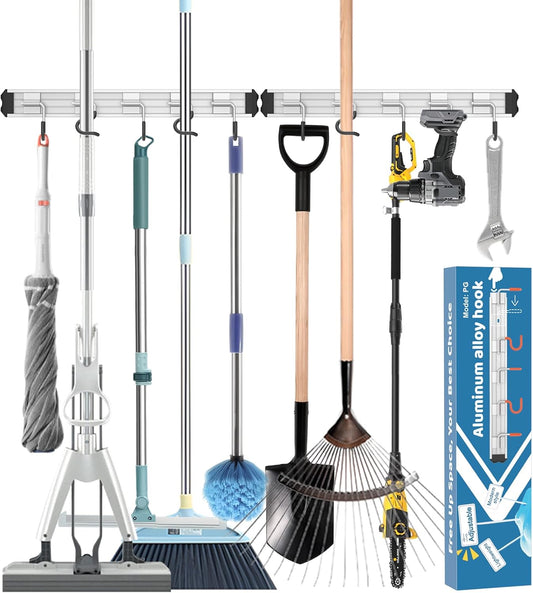 Mop and Broom Holder Wall Mount Garden Tool Rack Organizer, Modern Sty