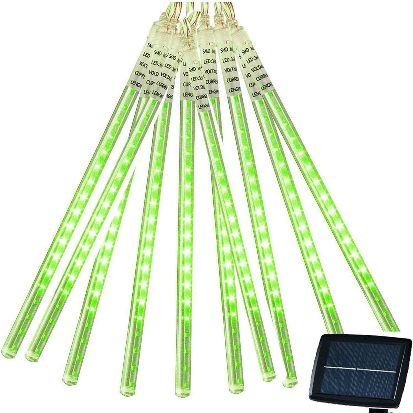 Solar Garden Lights, Waterproof 30cm 10 Tubes 249LEDs Falling Raindrop Meteor Shower - Blue Solar Lights Outdoor Garden for Holiday, Party, Wedding & Christmas Decoration (Green)