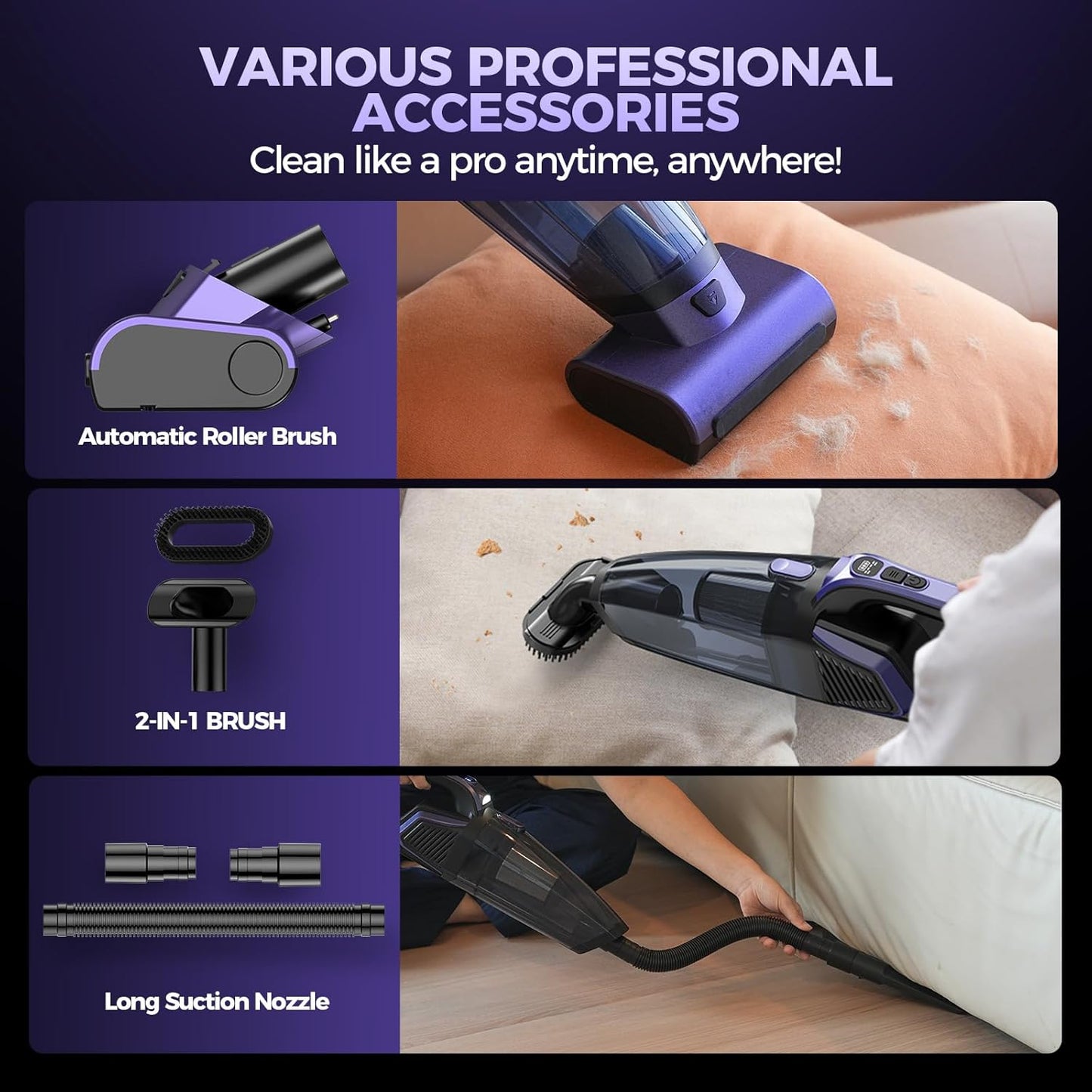 Pet Hair Handheld Vacuum Cordless: 20000PA High Power Car Vacuum with 