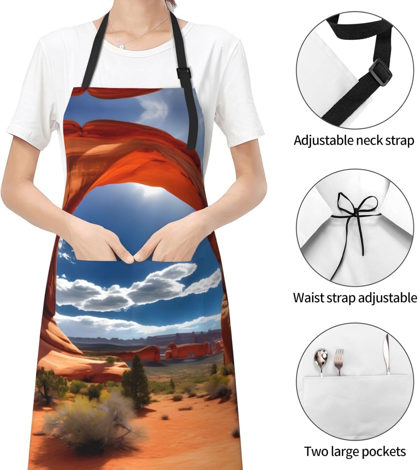 Arches National Park-standard Print Laundry apron 28x33 In Waterproof Kitchen Apron with Pockets for Cooking Baking