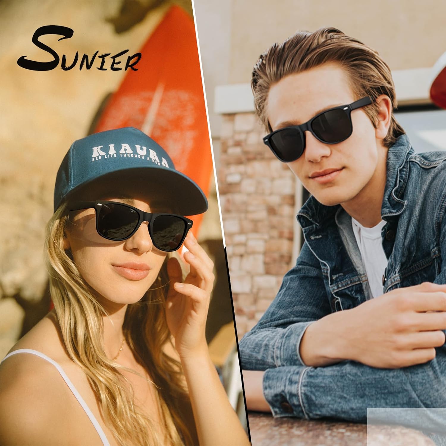 Sunier Polarized Sunglasses for Men and Women, Retro Square Matte Fini