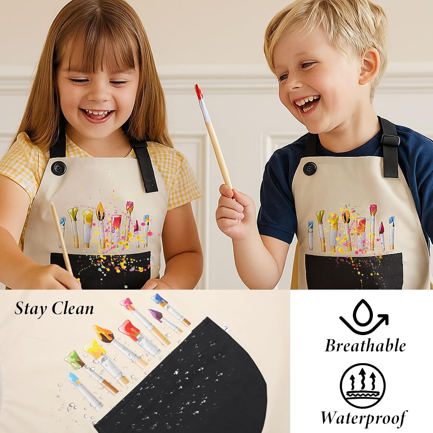 2 Packs Kids Artist Aprons for Painting, Adjustable Waterproof Gardeni