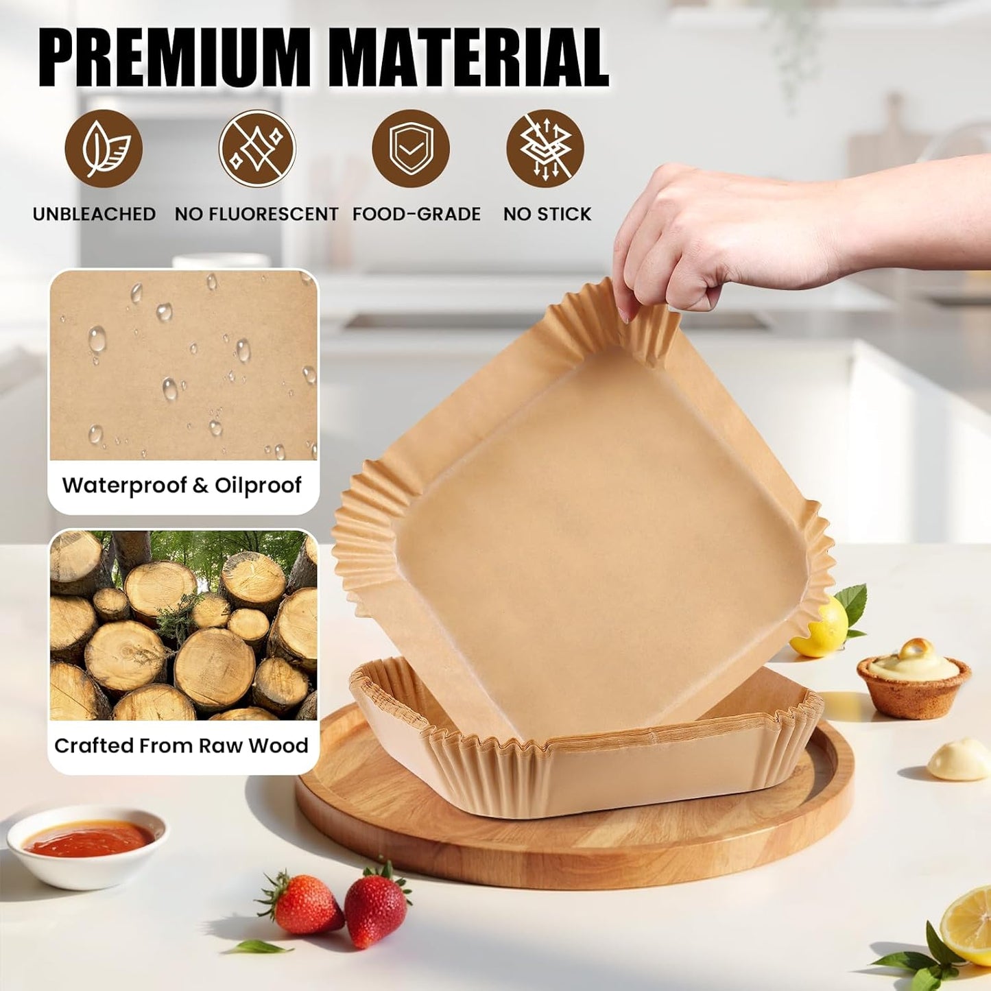 Air Fryer Liners Disposable, 200Pcs 8 Inch Airfryer Paper Liners, Unbleached Parchment Paper for Air Fryer Basket, Non-Stick Air Fryer Accessories, Liners for Baking, Parchment Paper Sheets