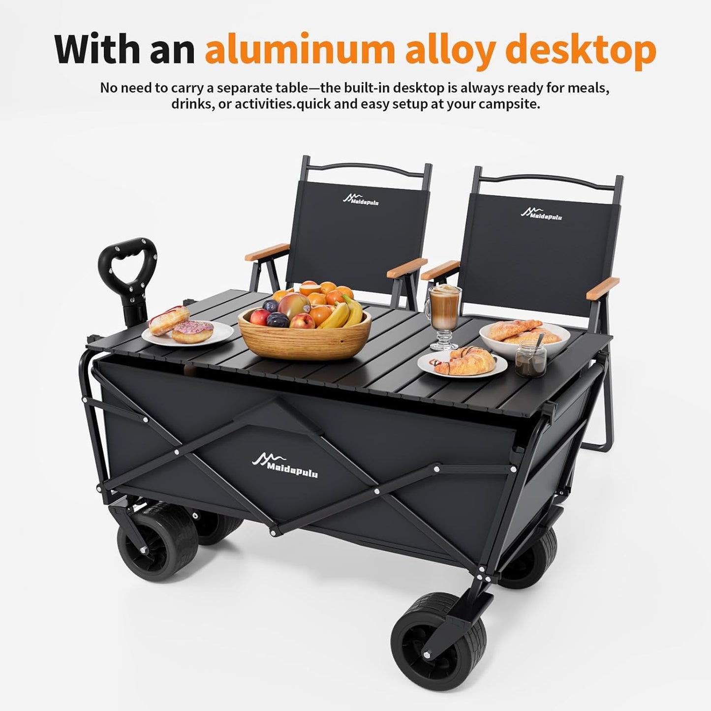 Collapsible Wagon Cart, Heavy Duty Folding Wagon with 430lbs,（with Table Top,with Tailgate）,All Terrain Large Wheel Beach,Camping Sports Garden Beach Grocery