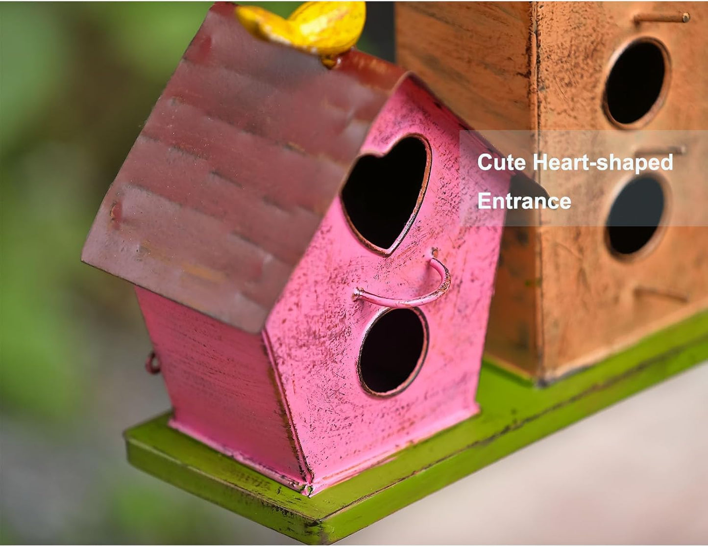 Jemeni Large Bird House for Outside, 3-Room Metal Birdhouse with Easy Clean Door, Weather Resistant Vintage Decorative Cottage for Finches Wrens Cardinals