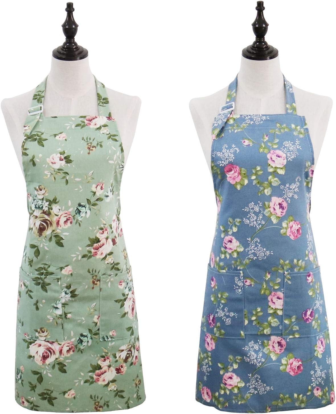 Floral Aprons for Women, 2 Pack Kitchen Aprons with Pockets for Cookin