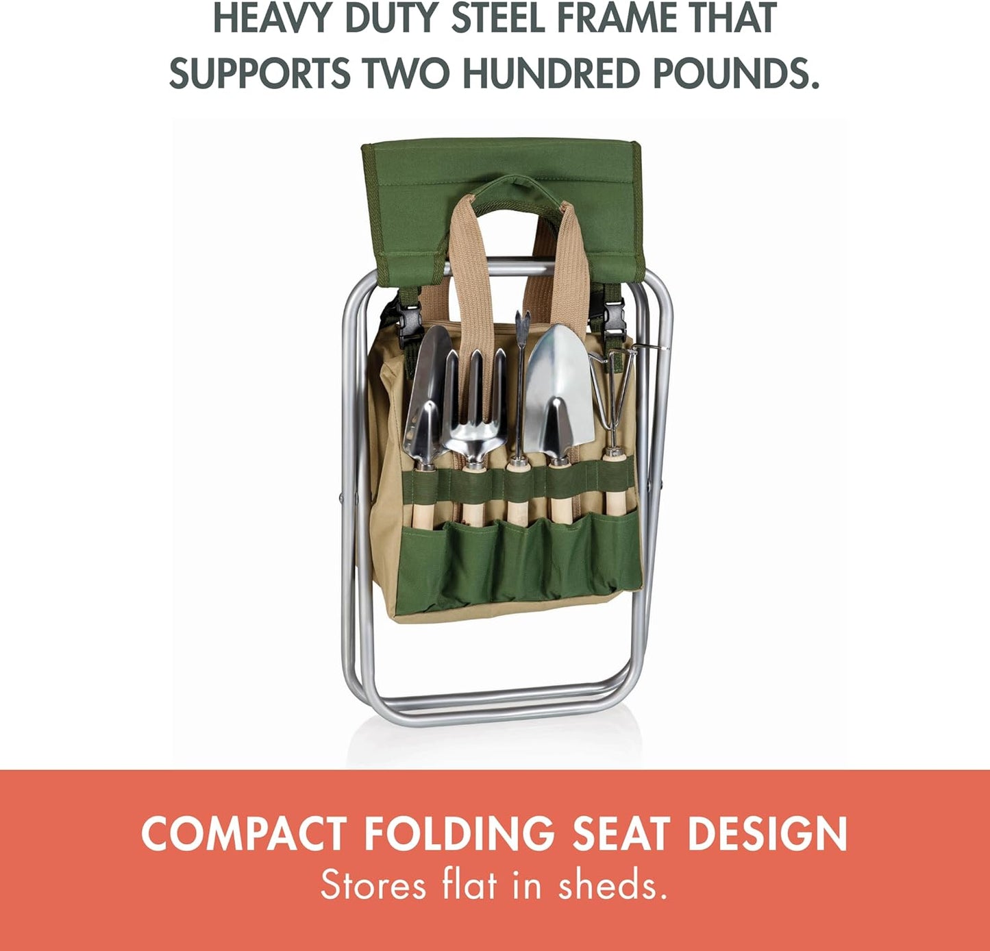 PICNIC TIME Garden Kneeler and Seat, Folding Gardening Bench, Portable Garden Stool and Kneeler with Detachable Tote Organizer for Weeding & Yard Work (Olive Green with Beige Accents)