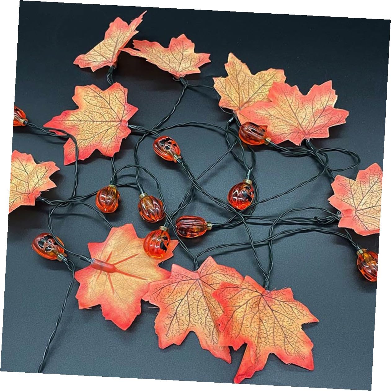 Solar LED String Lights Outdoor Waterproof 7m 50 Pumpkin Maple Leaf Solar-Powered Halloween Garden Courtyard Decor with 8 Modes for Patio and Party
