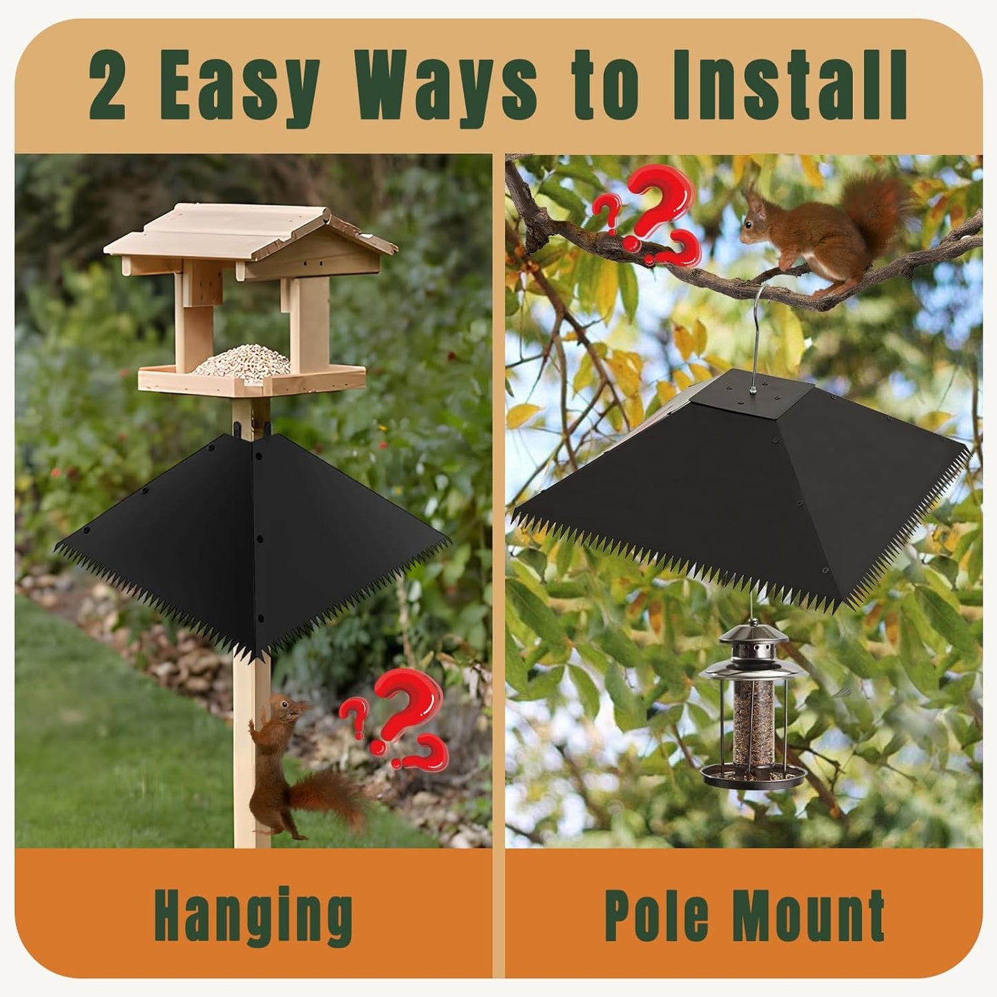 Squirrel Baffle for Bird Feeder Pole,Metal Guard for Shepherd's Hook & 4x4 Post, Raccoon Proof Outdoor Deterrent with 4pcs Warning Stickers, Bird House Protection