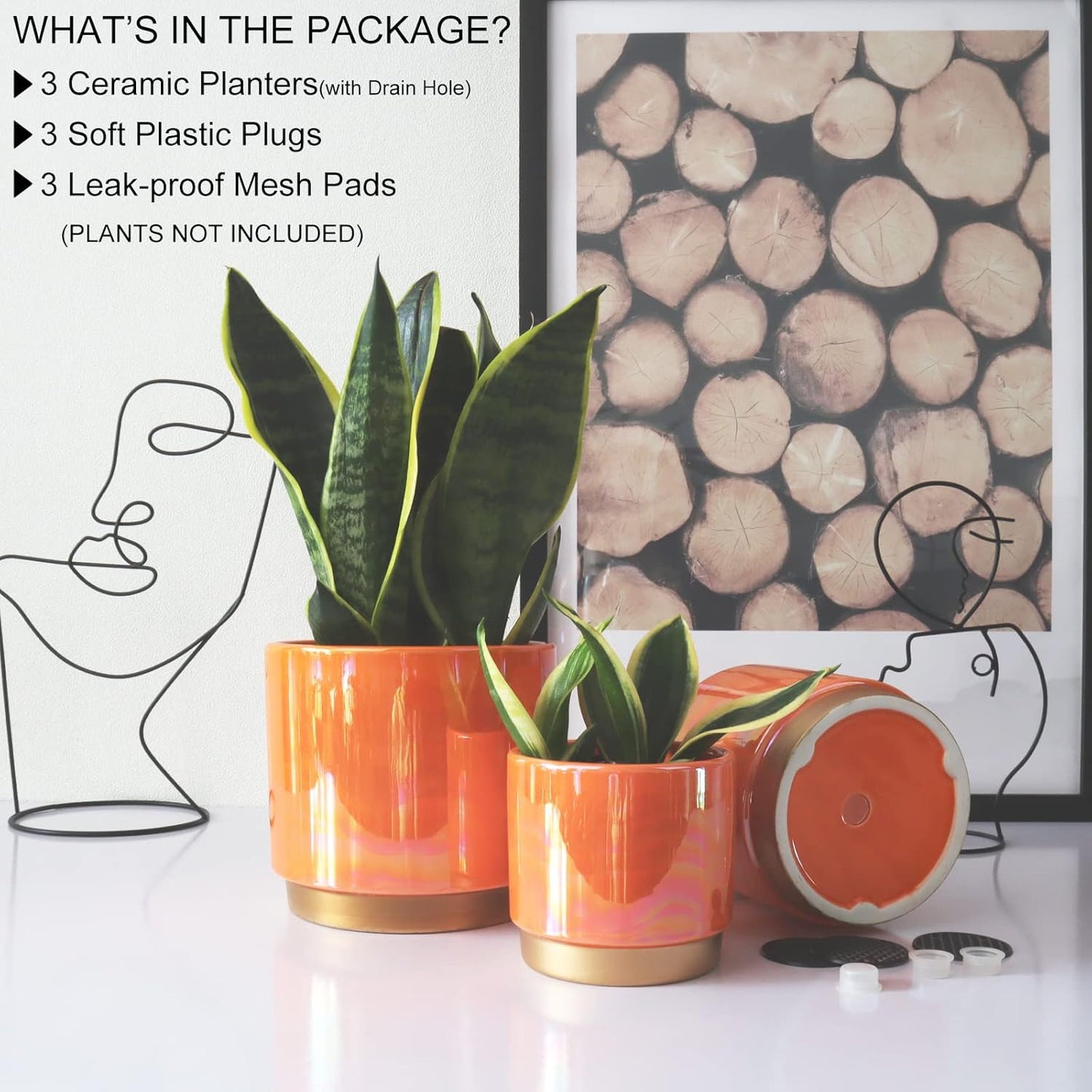 Gepege Ceramic Indoor Pots for Plants, Rainbow Pearl Glaze Planter wit