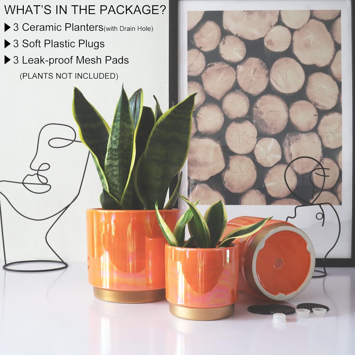 Gepege Ceramic Indoor Pots for Plants, Rainbow Pearl Glaze Planter wit