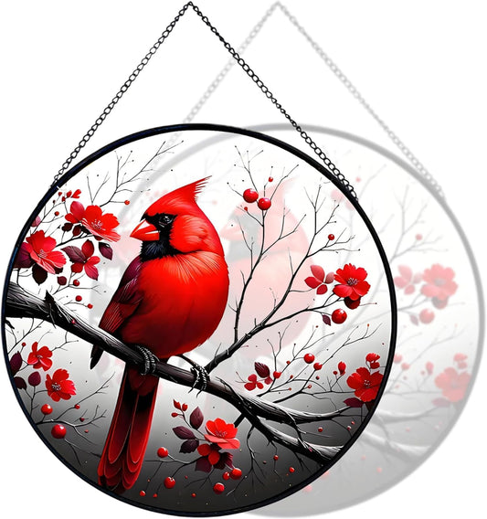 RIVEENY Cardinal Stained Glass Window Hanging,Cardinal Stained Glass S