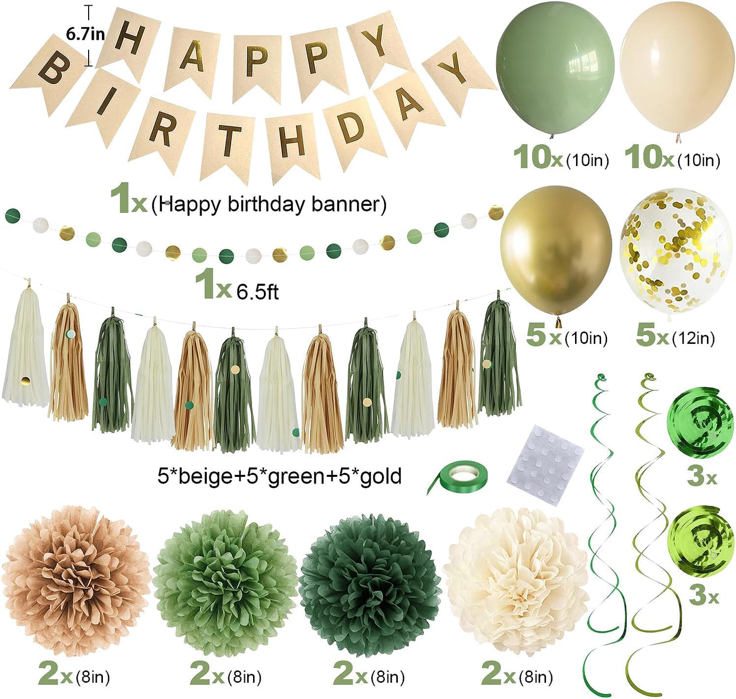 Green Birthday Party Decorations for Women Girls with Happy Birthday B