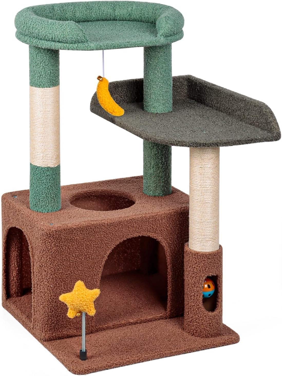 31" Cute Cat Tower for Indoor Kittens with Cat Condo, Plush Platform, 